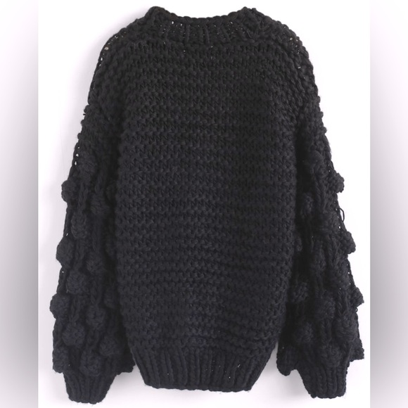 Chicwish Cuteness on Sleeves Black Cardigan Size Medium Oversized Chunky Boho - Picture 2 of 9
